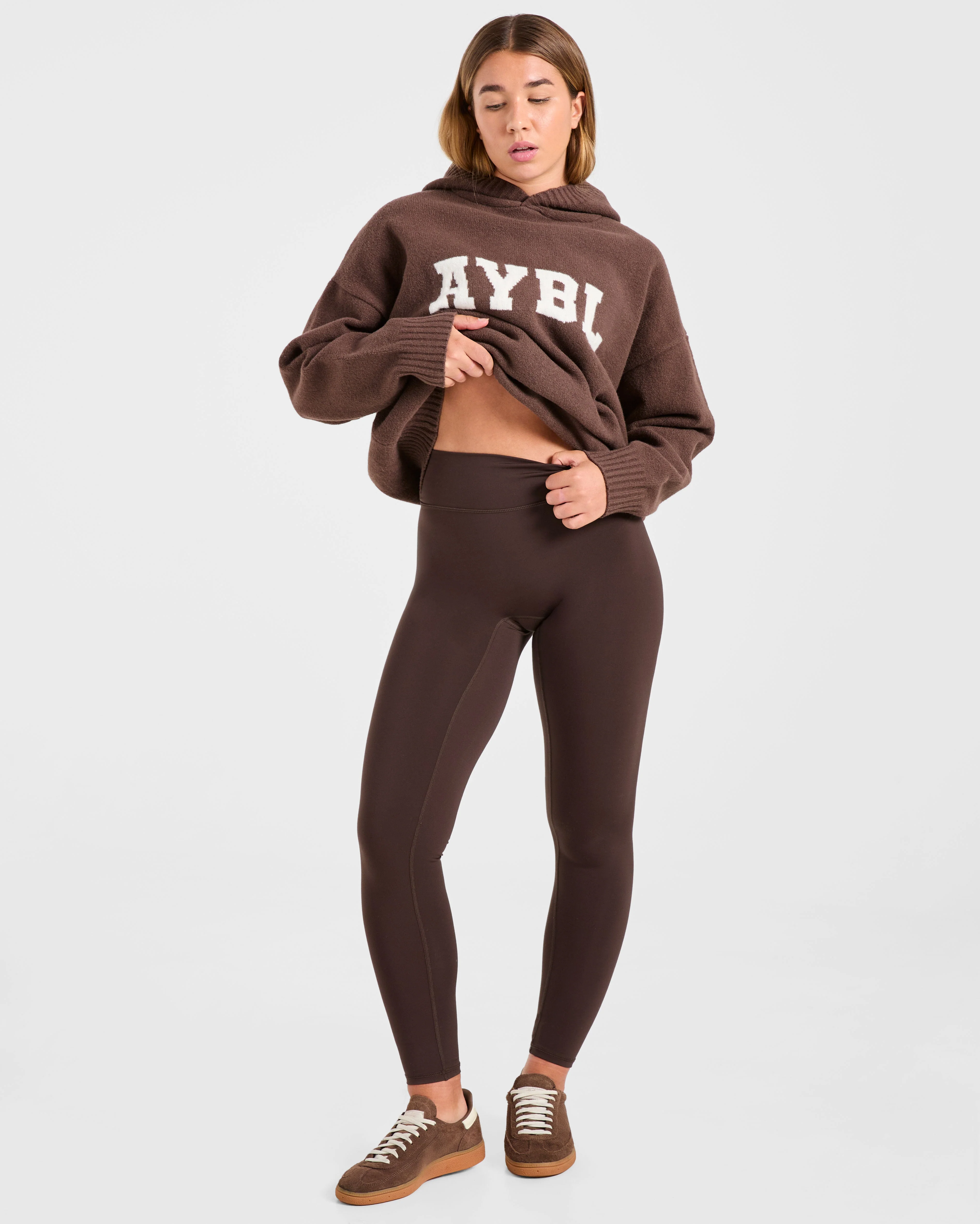 Varsity Oversized Knitted Hoodie - Bruin - Image 7