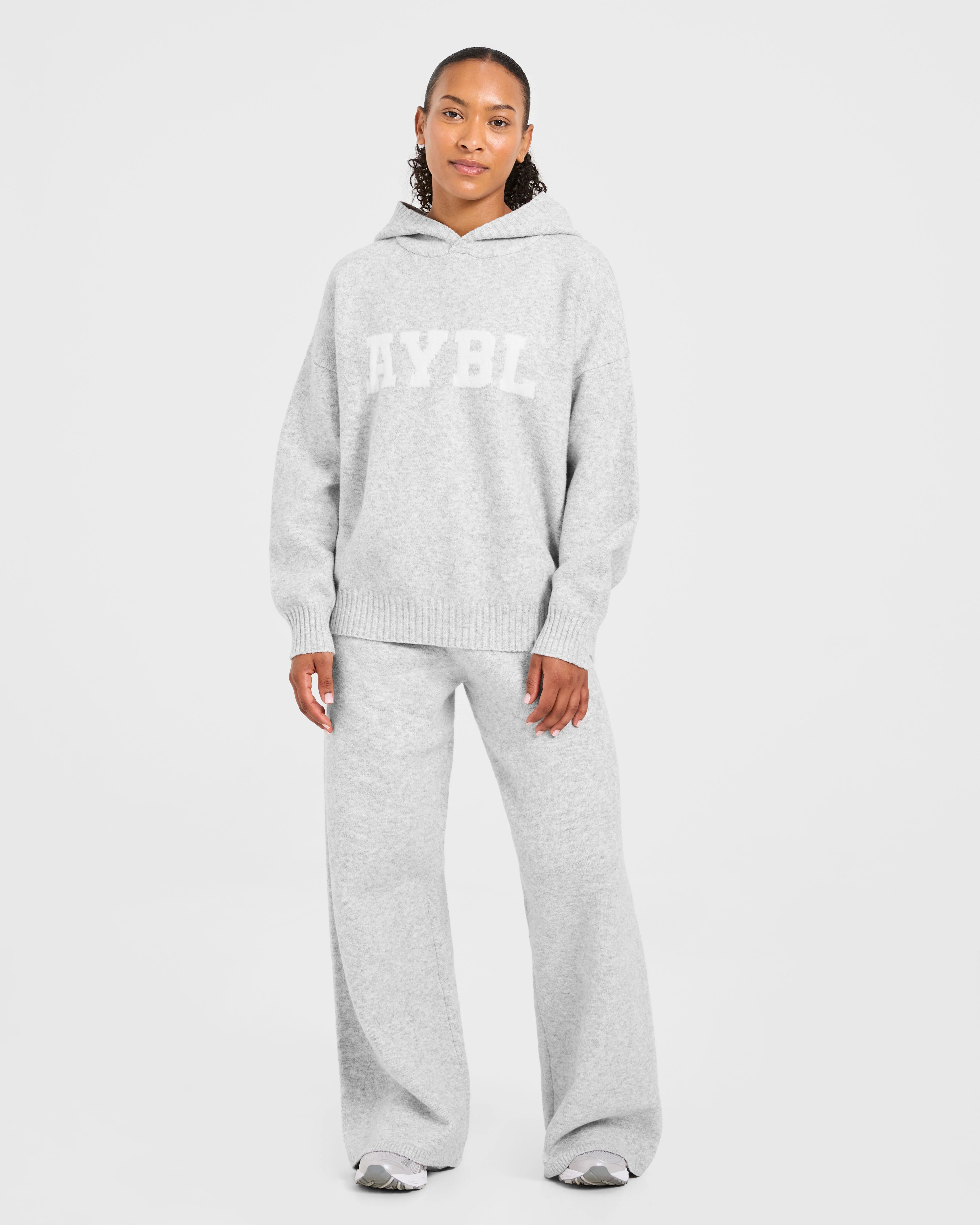 Varsity Oversized Knitted Joggers - Grijs Marl - Image 3