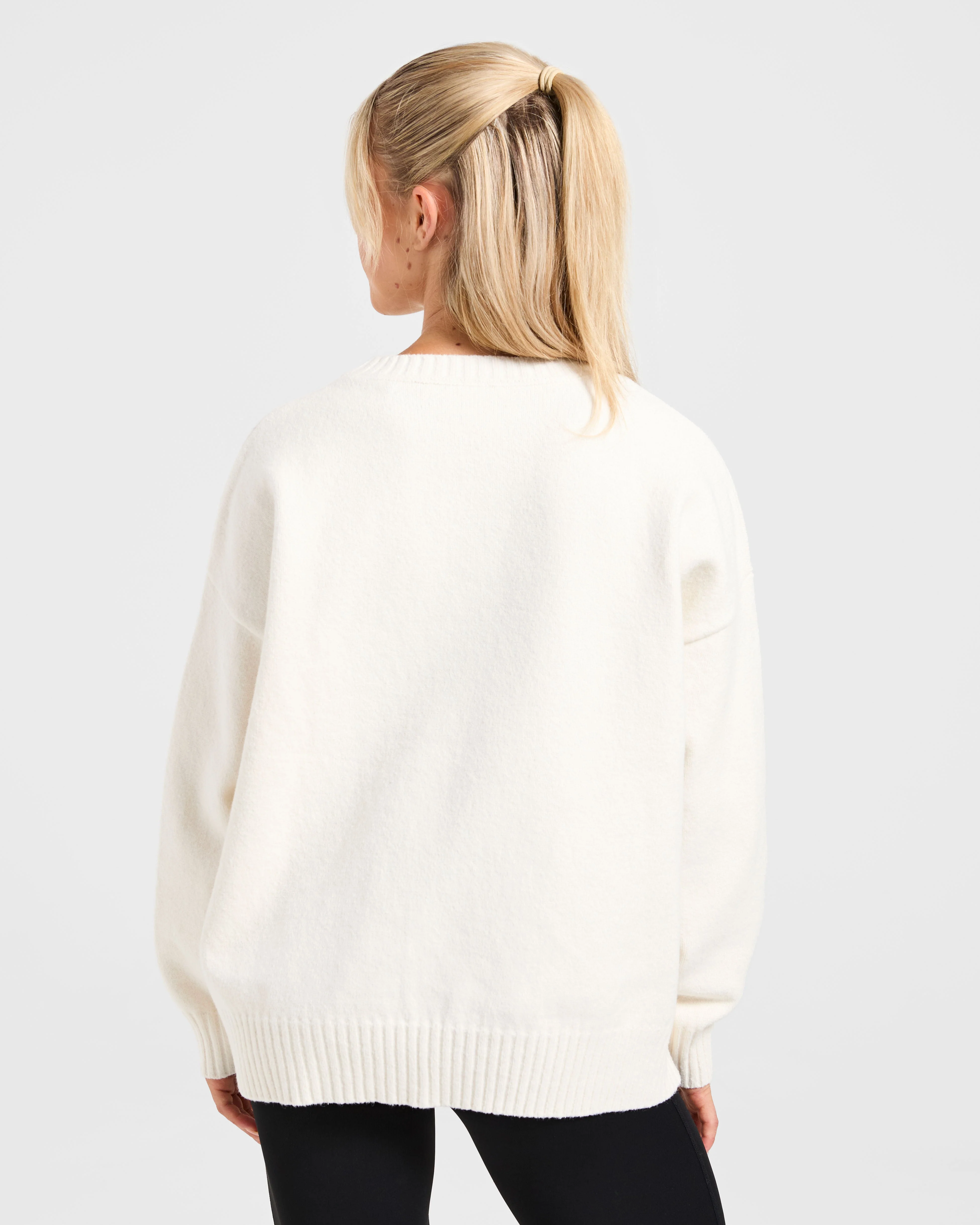 Varsity Oversized Knitted Sweater - Off Wit - Image 2