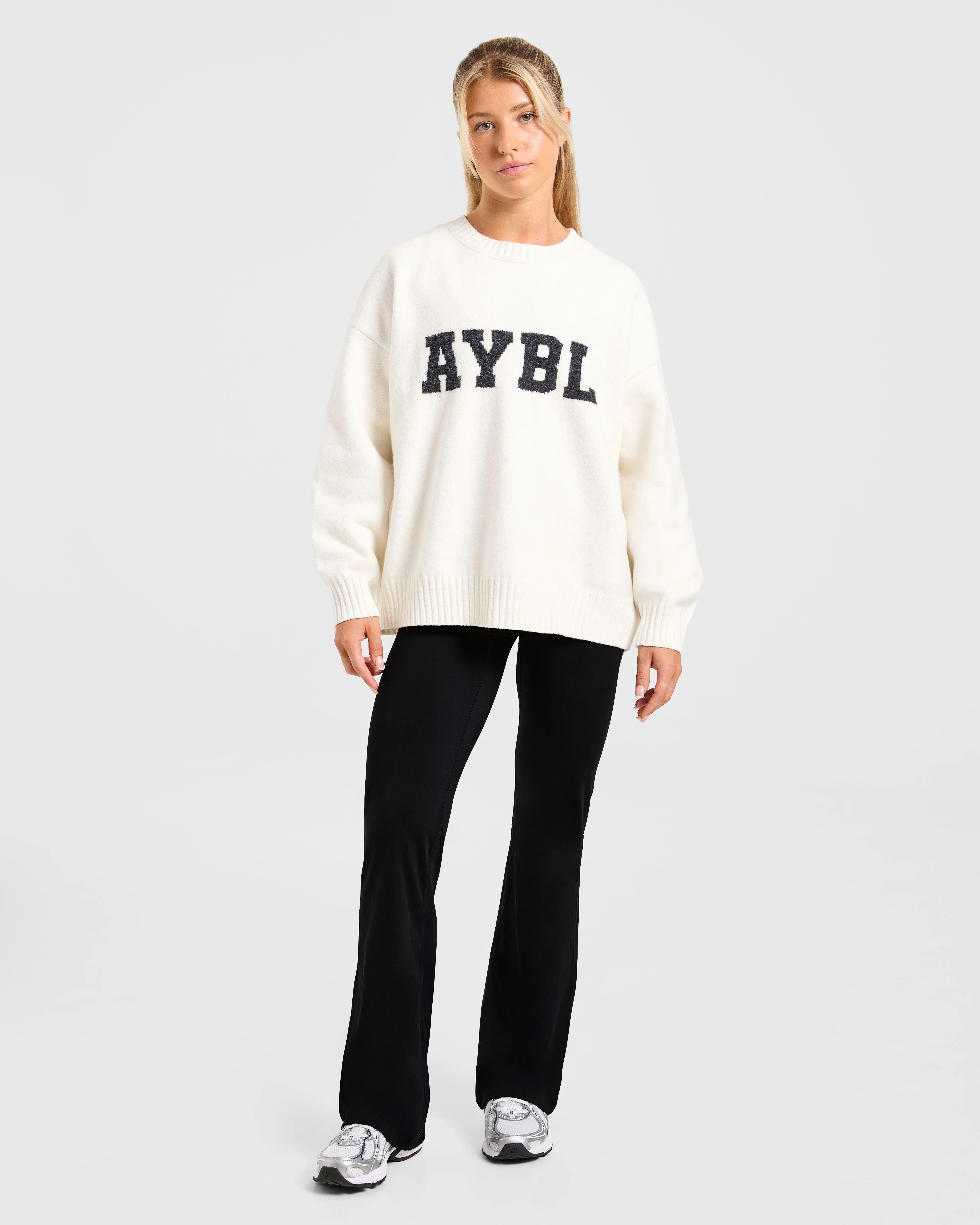 Varsity Oversized Knitted Sweater - Off Wit - Image 3
