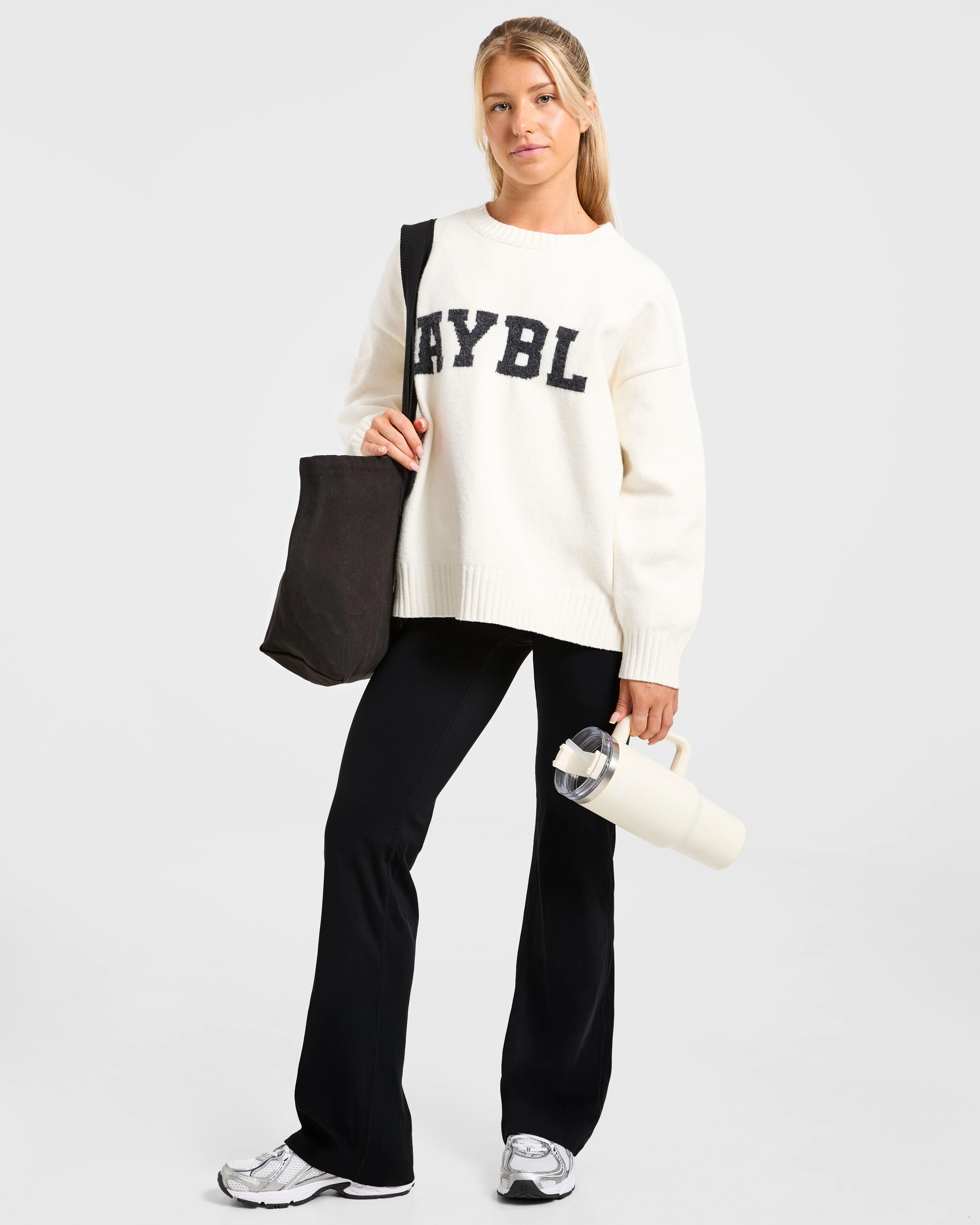 Varsity Oversized Knitted Sweater - Off Wit - Image 7