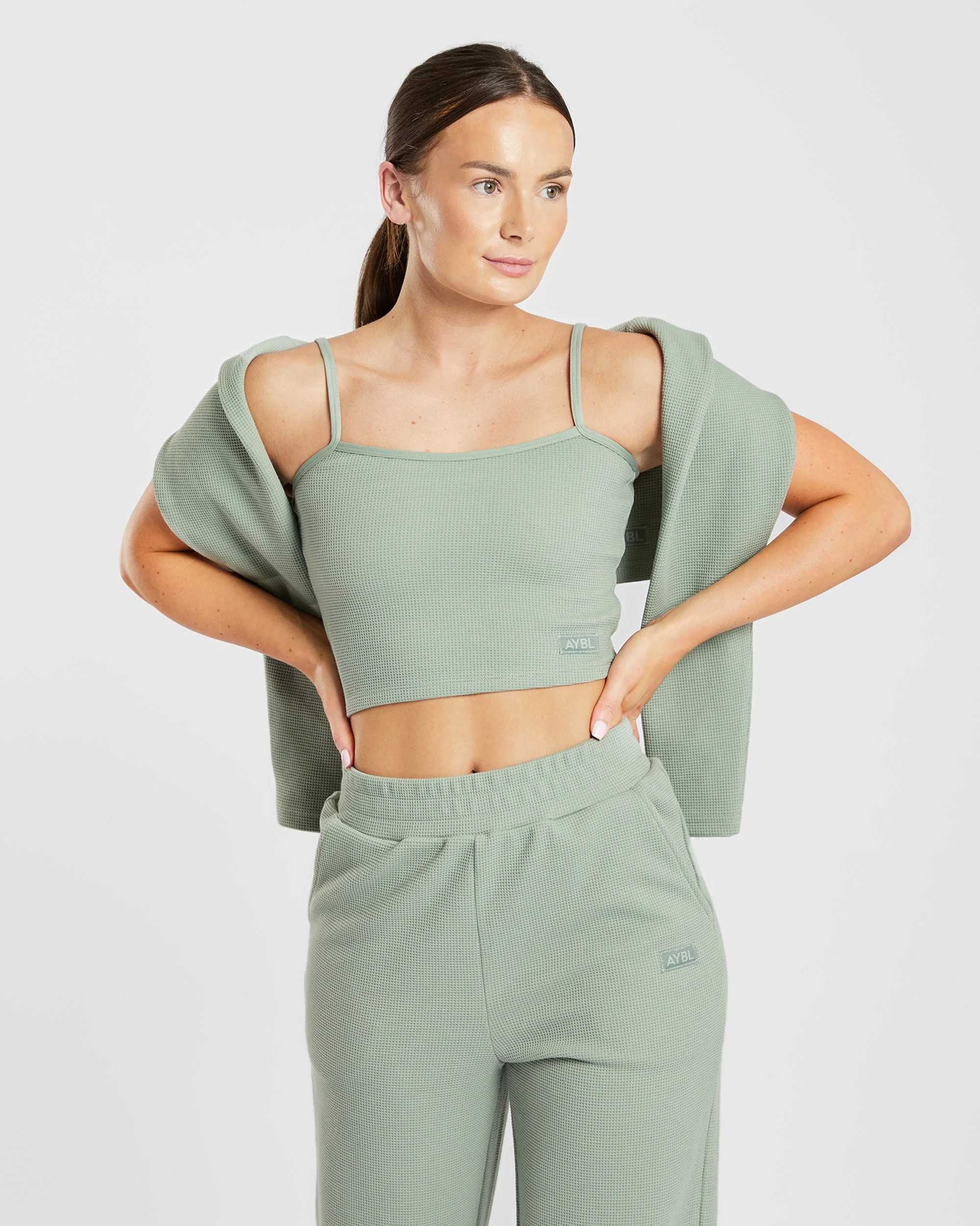 Waffle Crop Vest - Sage Groen - Image 7