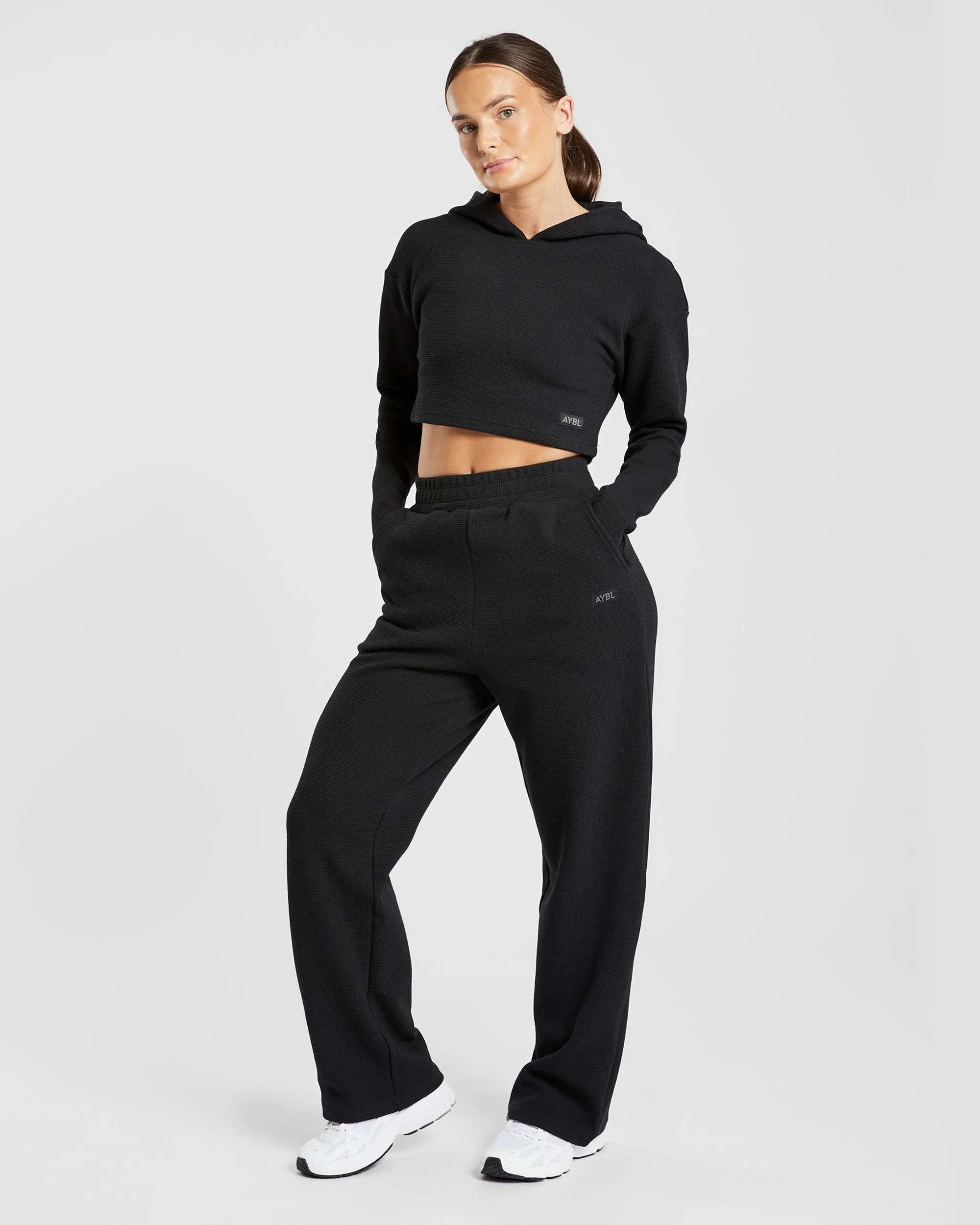 Waffle Straight Leg Joggers - Zwart - Image 3